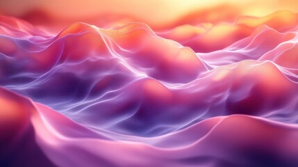 Obraz premium Abstract Wavy Landscape. A mesmerizing abstract landscape with undulating, soft waves of glowing pink, purple, and orange light evokes feelings of tranquility and dreaminess. The smooth.