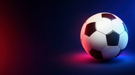 Naklejka premium Classic Soccer Ball on Stylish Background with Neon Light Effects