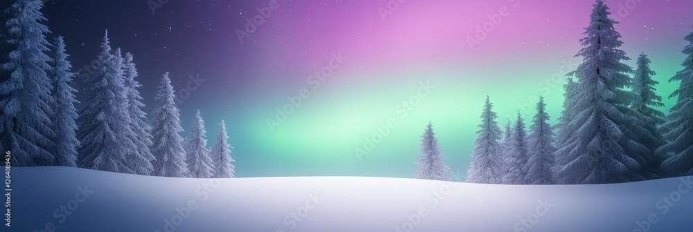 Aufkleber vibrant northern lights display over a snowy landscape with towering evergreen trees in the twilight