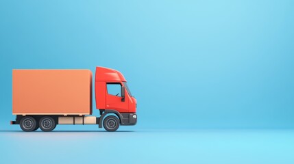 Red delivery truck on blue background transporting goods with space for text and design elements