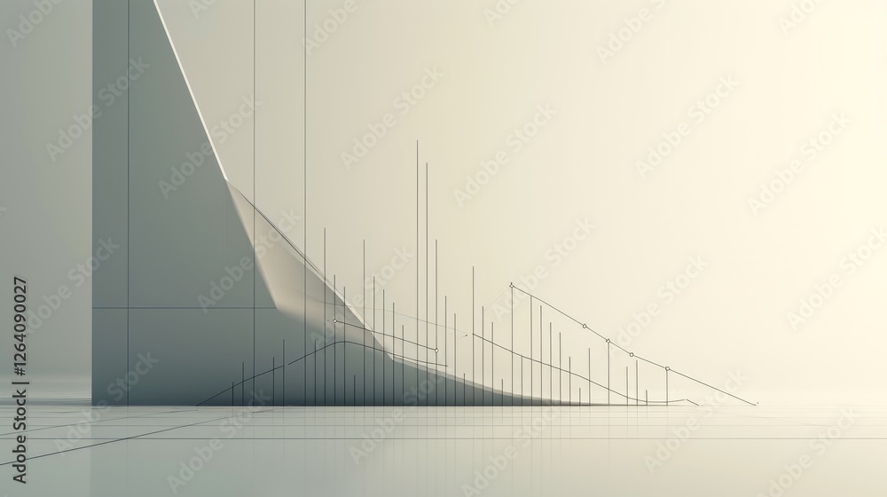 Poster a minimalistic and futuristic representation of a financial graph showing a declining trend. the abs