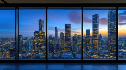 Cityscape Dusk View from Office Window