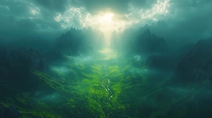 Fototapeta premium Serene Valley Between Majestic Mountain Ranges