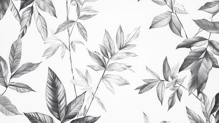 Fototapeta premium Monochrome botanical leaf pattern, seamless design, white background, textile print
