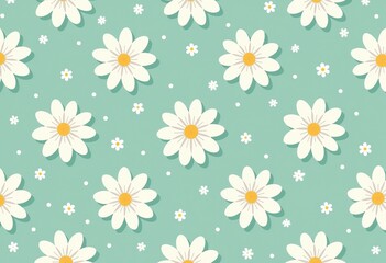 Obraz premium Elegant Pastel Flower Pattern: White Blooms on Teal, Vector Illustration for Wedding Invitations, Bridal Shower Decor, and Sophisticated Crafts