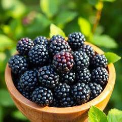 blackberries in a wood bowl