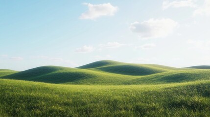 Obraz premium Sunny day rolling green hills landscape, pastoral scene, travel brochure