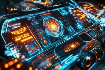 Fototapeta premium Intelligent control system projecting data grids , high-tech energy visualization.