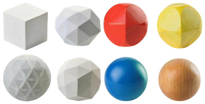 Variety of Geometric Shapes in Different Colors and Textures, isolated on transparent background