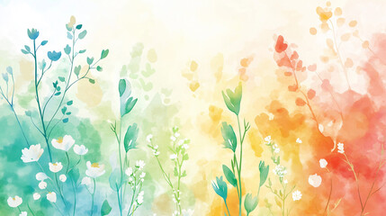 春のうららかな景色の優しい雰囲気の水彩イラスト