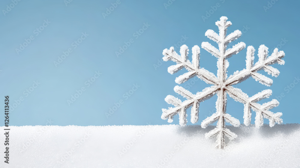 Poster delicate snowflake resting on soft snow, showcasing intricate details