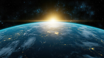 Obraz premium stunning view of Earth from space, illuminated by sun rays
