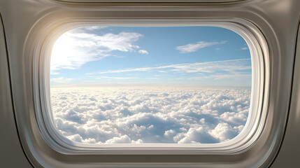 stunning view from airplane window showcasing fluffy clouds and blue sky