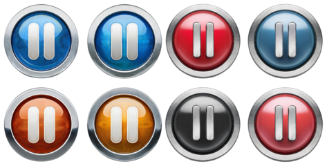 Colorful Media Control Buttons with Pause Symbols in Circular Design, isolated on transparent background