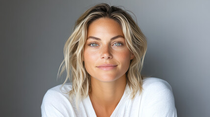 Fototapeta premium Radiant natural makeup style with light mascara and soft features