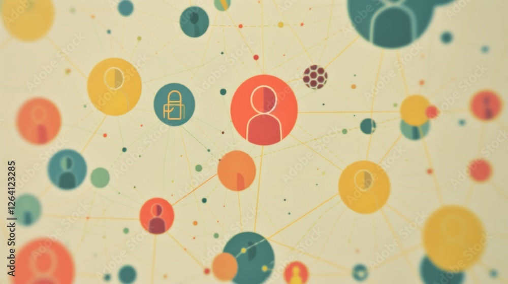 Poster a conceptual representation of a social network with interconnected nodes, symbolizing online connec
