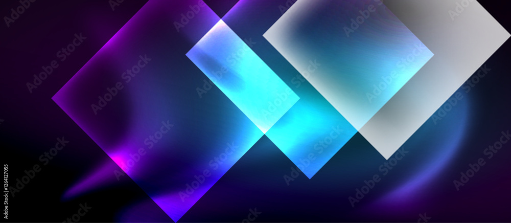 Poster glass squares with neon shiny light abstract background