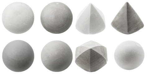 Abstract geometric shapes in various textures and patterns, isolated on transparent background