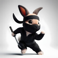 cute ninja rabbit with white background