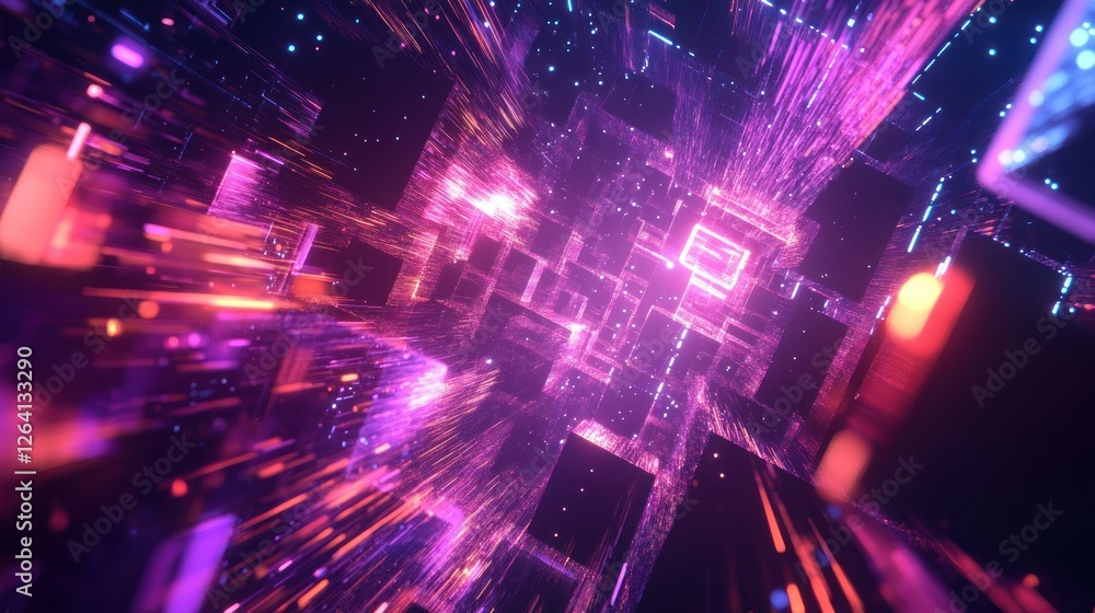 Poster game background with abstract neon fractals, glowing geometrics in a dark cyber theme wallpaper ai g