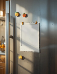 Single Polaroid Stuck on a Fridge with Colorful Magnets