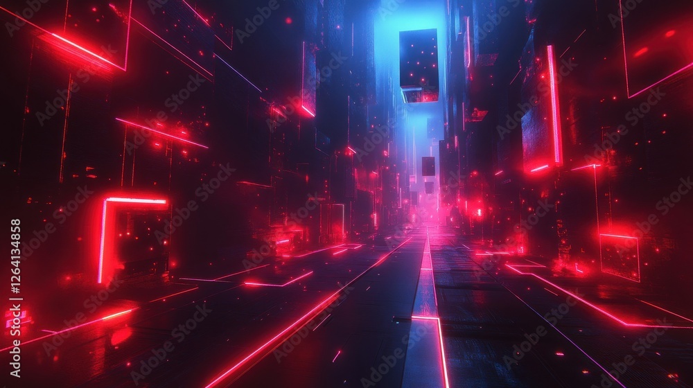 Poster game background with abstract neon fractals, glowing geometrics in a dark cyber theme wallpaper ai g