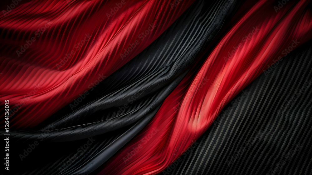 Poster elegant draped red and black fabric with flowing textures, creating a luxurious backdrop for design