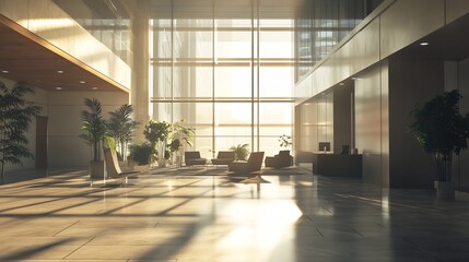 Sunlit Modern Lobby: Tranquil Corporate Interior Design