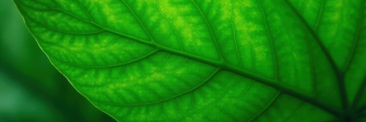 Natural tropical green leaf with intricate veins and ridges, tropical green, botanical