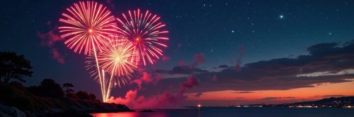 New Year's fireworks exploding in the sky, night sky, explosion, NYE fireworks