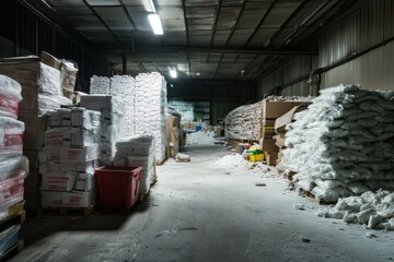 Storage Warehouse for Industrial Materials and Supplies in Shadows