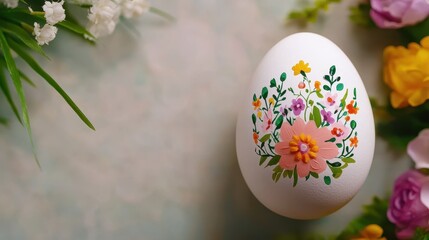 Fototapeta premium Colorful Decorative Egg with Floral Design on Soft Background