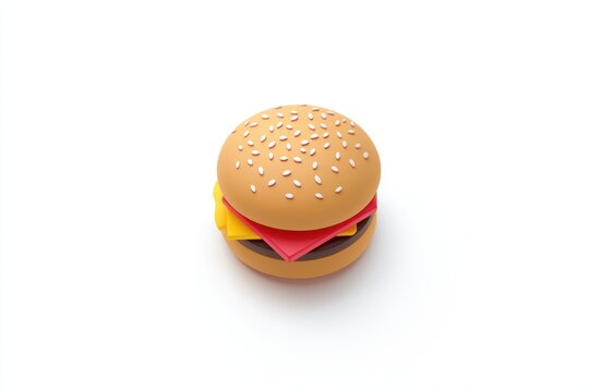 recommend clip art: 3D hamburger icon, minimalist design for fast food on a solid white backdrop.