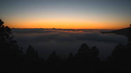 Sunrise over misty valleys scenic landscape photography nature serene environment panoramic view