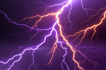 Dynamic Purple and Orange Lightning Graphics on Transparent Background
