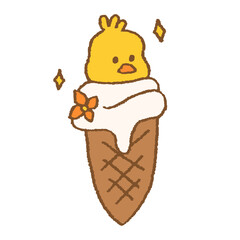 Duckling Ice Cream Cone Japanese Style Illustration