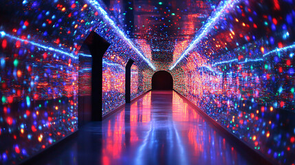 abstract tunnel of colorful lights red blue and green festive mood modern design art architecture background