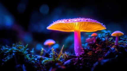 Closeup view of fresh mushroom in forest in Spring.