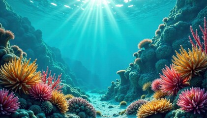 Oceanic plant life floating in the light blue sea, algae, plant, underwater
