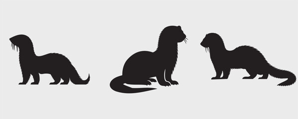 Three ferret silhouettes in different poses, showcasing their sleek and playful forms. Perfect for pet-themed, wildlife, or minimalist design projects
