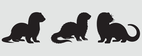 A collection of three ferret silhouettes in different stances, highlighting their slender, playful shapes. Ideal for pet designs, wildlife art, or minimalist projects
