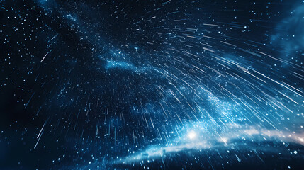 Obraz premium Majestic comet trails and shooting stars across night sky - space background stock photo. Ethereal Meteor Showers. Illustration