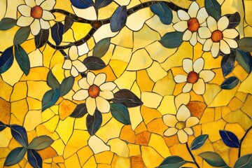 Decorative stained glass window featuring flowers and leaves design