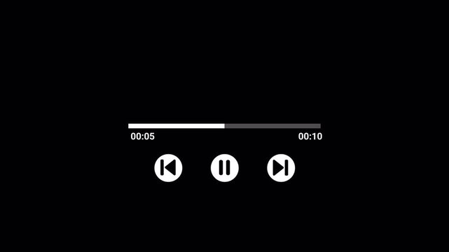  Music player scroll bar button with audio reactor, zero to ten sec Music timeline or video track player, Timeline bar moving as song media playing, Audio music timeline bar moving with track on trans