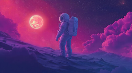 Naklejka premium Space Exploration in a Dreamlike Landscape