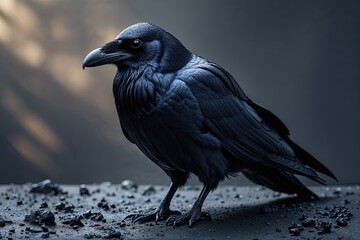 Fototapeta premium Raven Coating with Pitted Texture and Soft Shadowy Backdrop