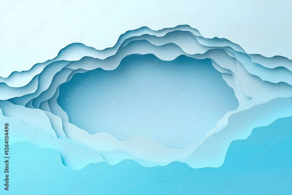Wall mural abstract layered waves in blue tones with smooth curves and gradients