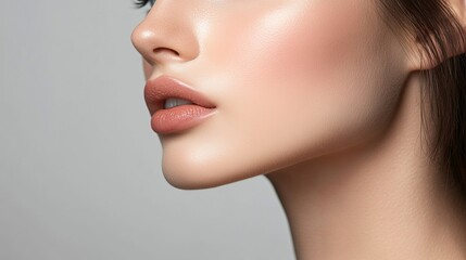 Elegant Portrait of a Woman with Long Flowing Hair Wearing Vibrant Pink Lipstick Capturing Confidence and Beauty in a Soft Natural Light Setting Enhancing Her Graceful Features and Charm