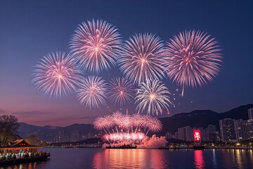 Stunning Fireworks Display in Clear Twilight Sky Elevating Festive Atmosphere