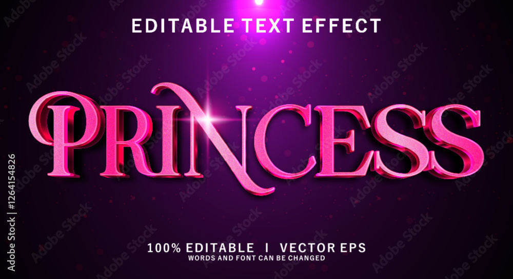 Aufkleber princess 3d vector text effect with modern style design